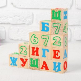 Кубики деревянные "Алфавит с цифрами" 20 шт