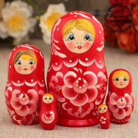 Матрёшка "Гжель" красное платье, 5 кукольная, 10 см