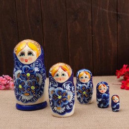Матрёшка 5-ти кукольная "Сима" синяя , 17-18 см, ручная роспись