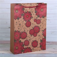 Пакет крафт "Красные цветы" 32x10x42 см