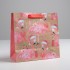 Пакет крафтовый квадратный "Новогодний фламинго" 22x22x11 см